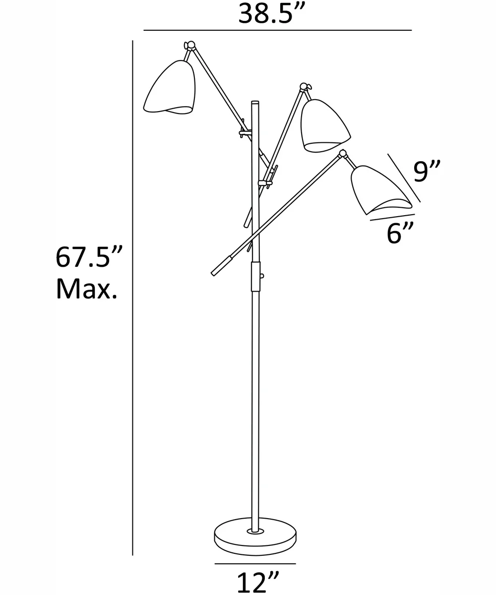 Tanko 1-Light 3-Light Metal Floor Lamp Antique Brass/White - Image 4