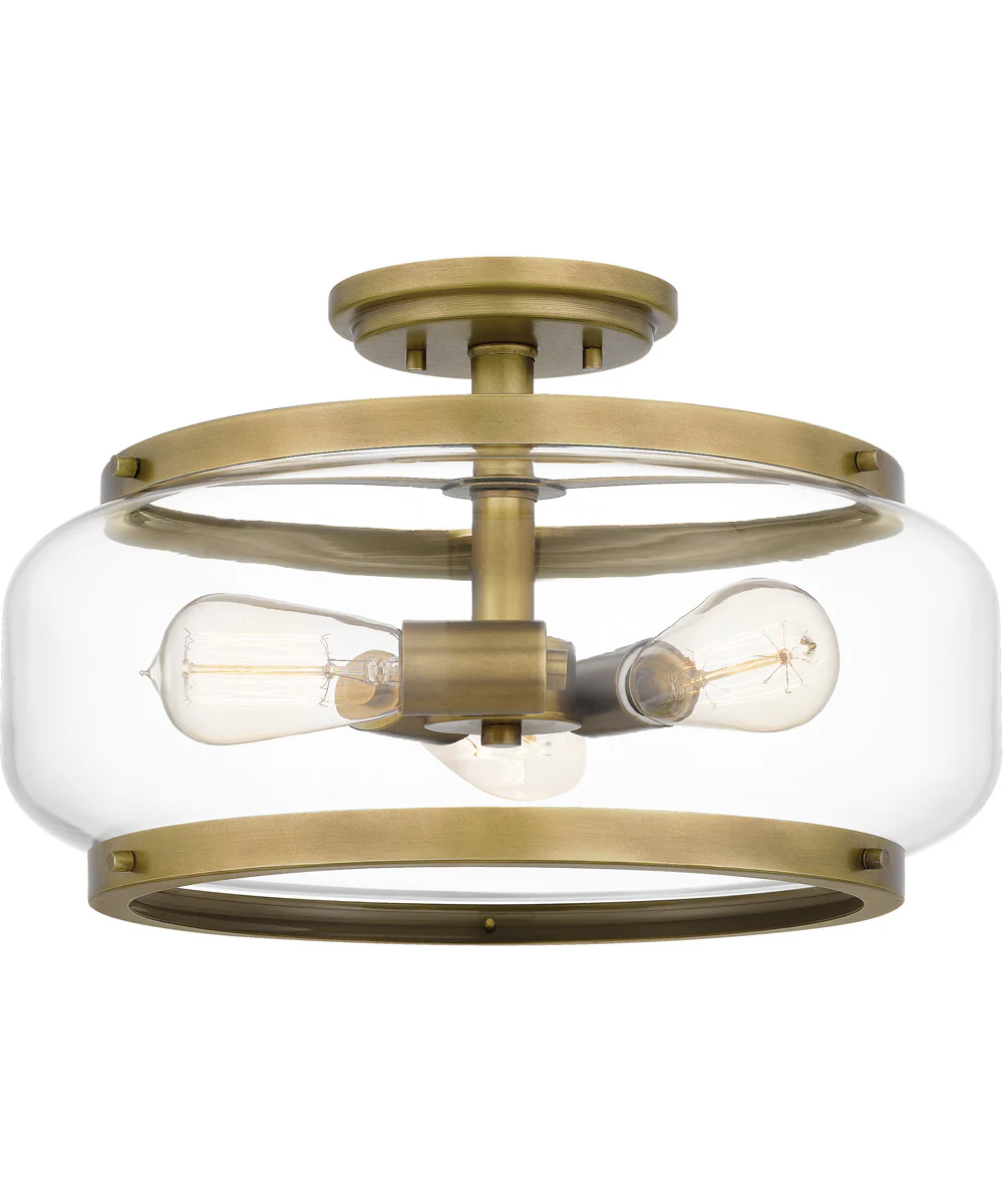 Tapley 3-light Semi Flush Mount Weathered Brass - Image 2