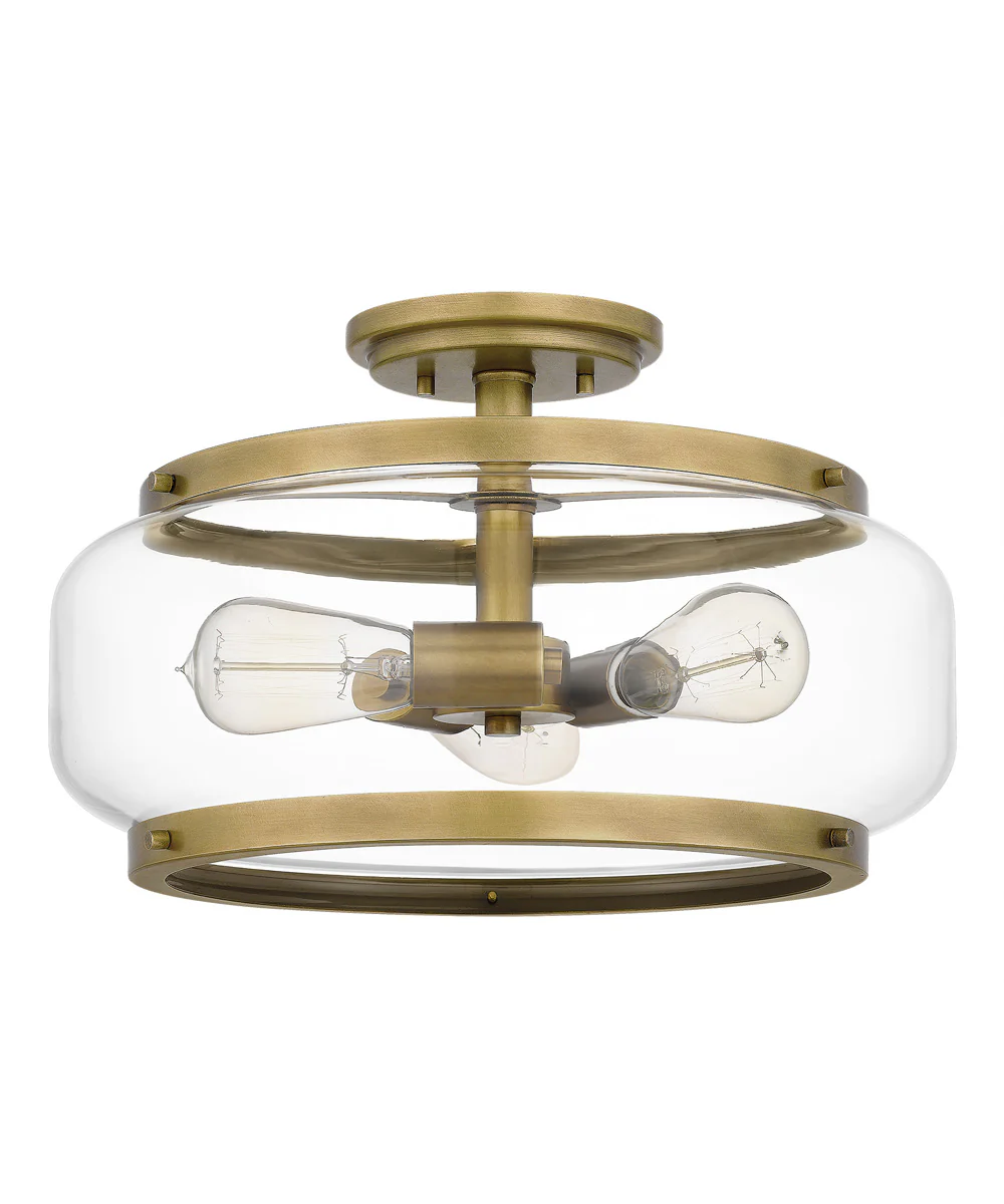 Tapley 3-light Semi Flush Mount Weathered Brass - Image 3
