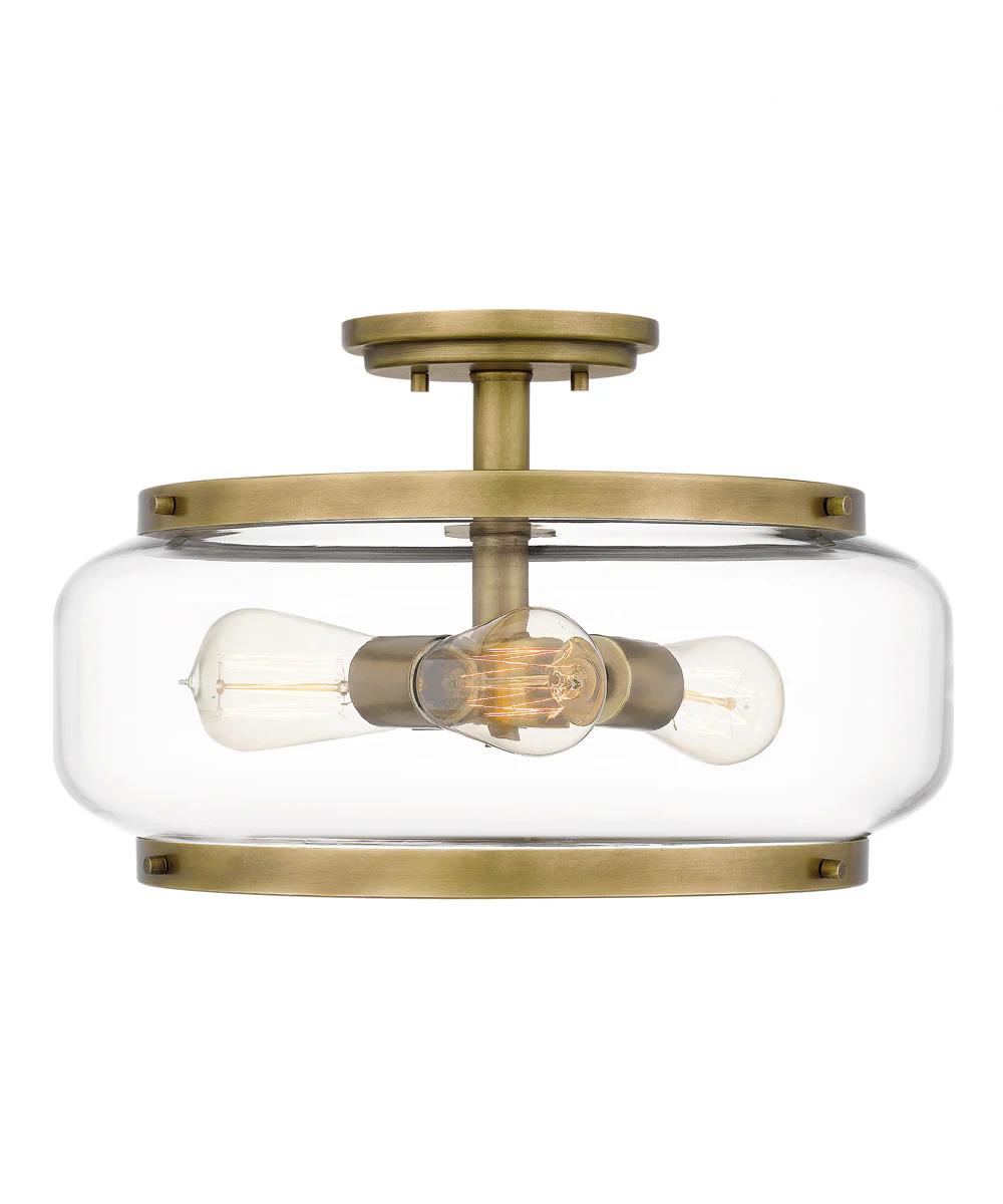 Tapley 3-light Semi Flush Mount Weathered Brass - Image 4