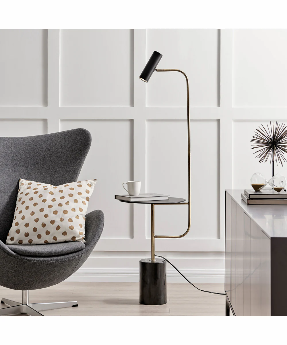 Tatum 1-Light Floor Lamp With Table Antique Brass/Black/Black Marble - Image 3
