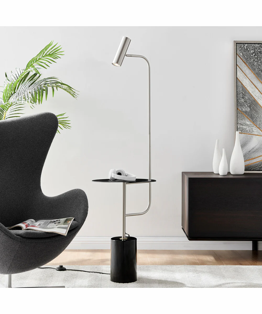 Tatum 1-Light Floor Lamp With Table Brushed Nickel/Black Marble - Image 3