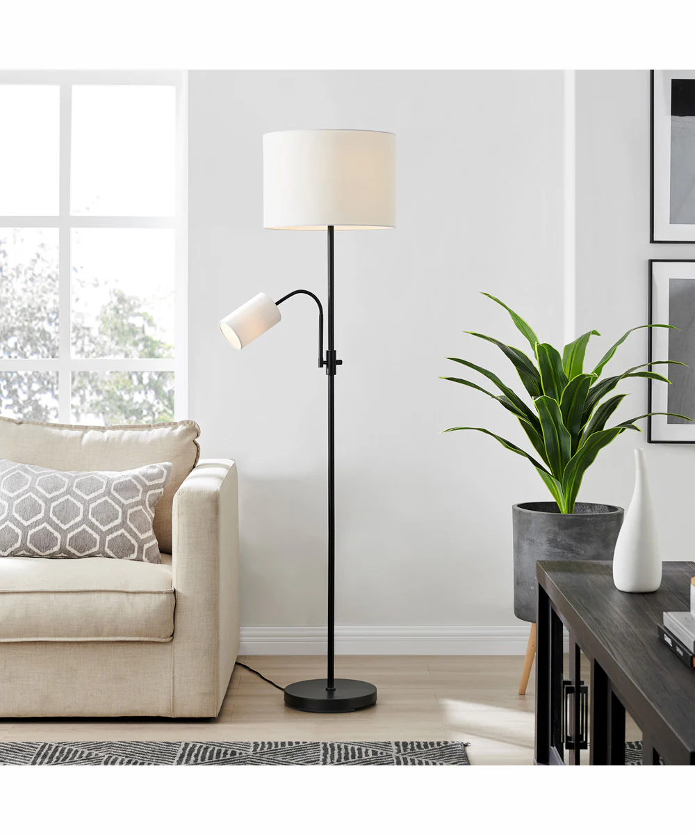 Tayvon 1-Light Floor/Reading Combo Lamp Black/White Fabric Shade - Image 3