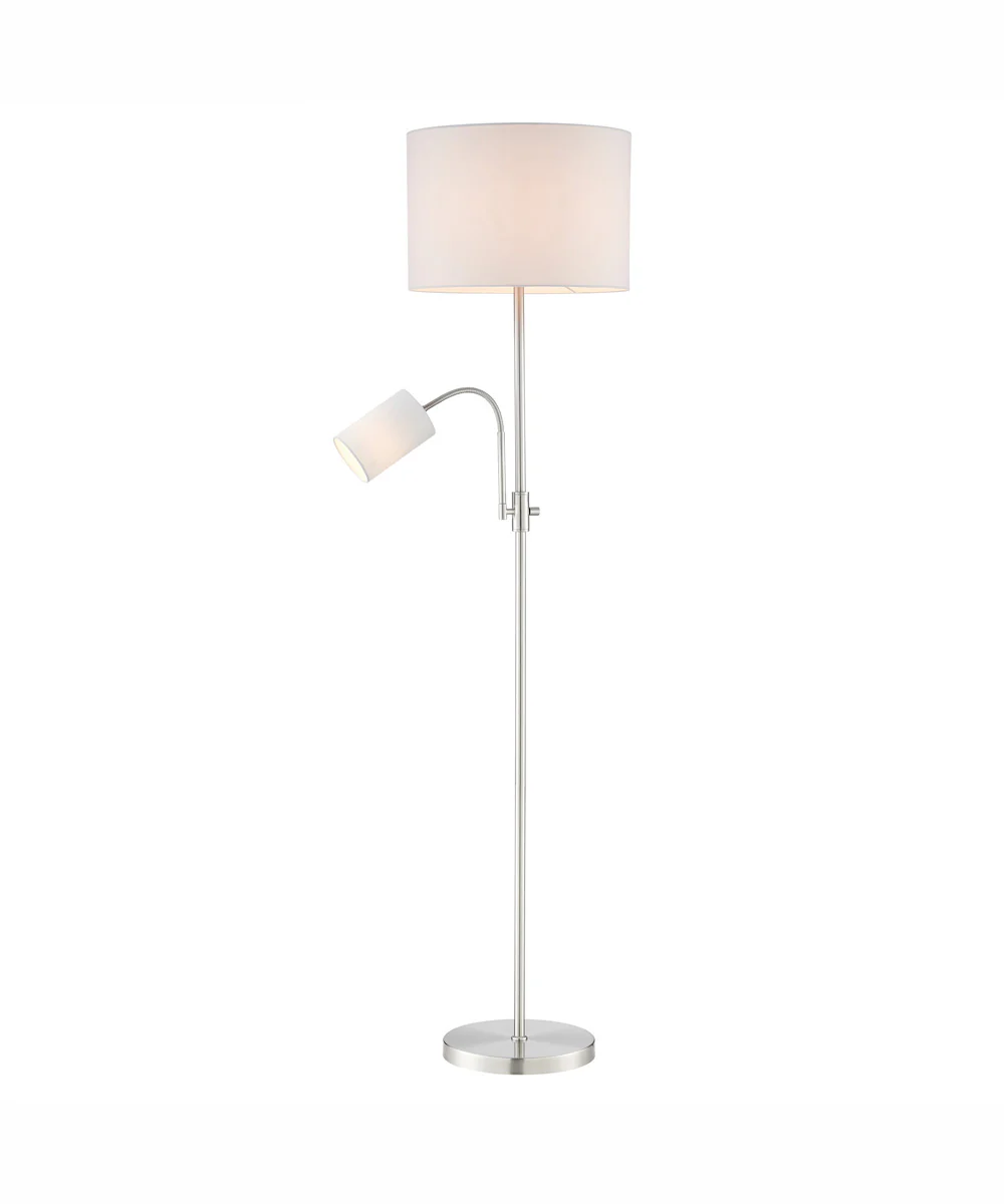 Tayvon 1-Light Floor/Reading Combo Lamp Brushed Nickel/White Fabric Shade