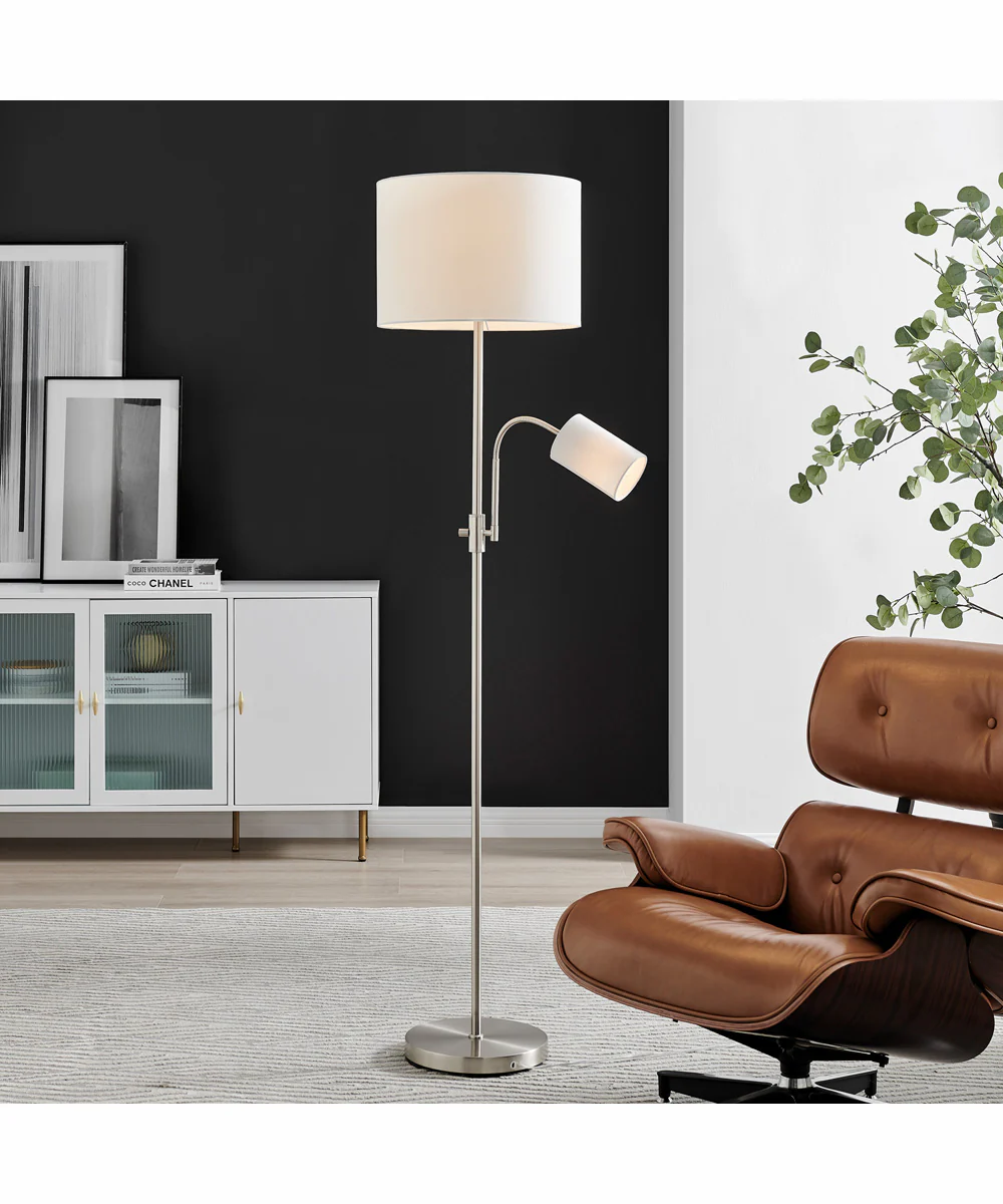 Tayvon 1-Light Floor/Reading Combo Lamp Brushed Nickel/White Fabric Shade - Image 3
