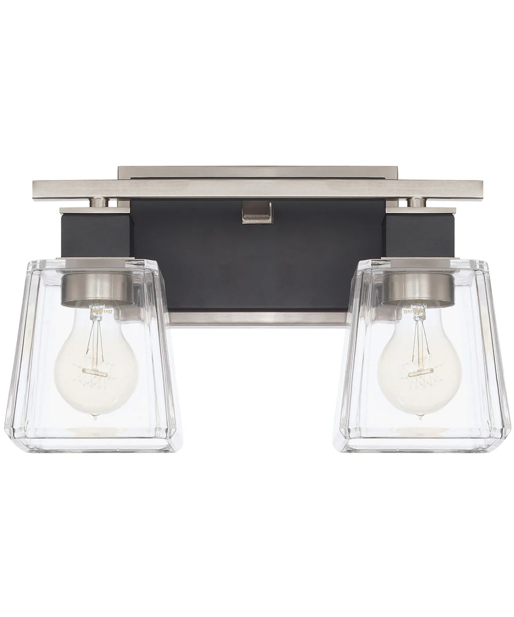 Tux 2-Light Vanity In Black Tie With Clear Glass