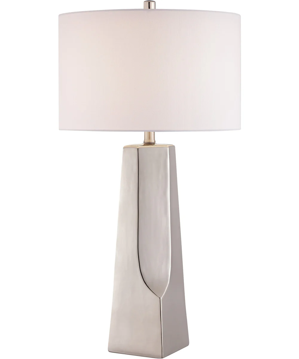 Tyrell 1-Light Table Lamp Silver Ceramichrome/ White Fabric Shade