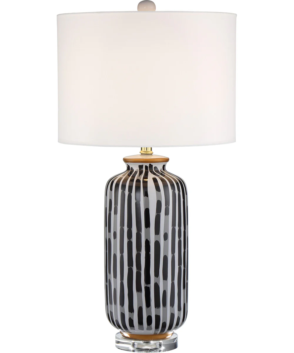 Vonte 1-Light Table Lamp Ceramic Body/Crystal Base/White Fabric