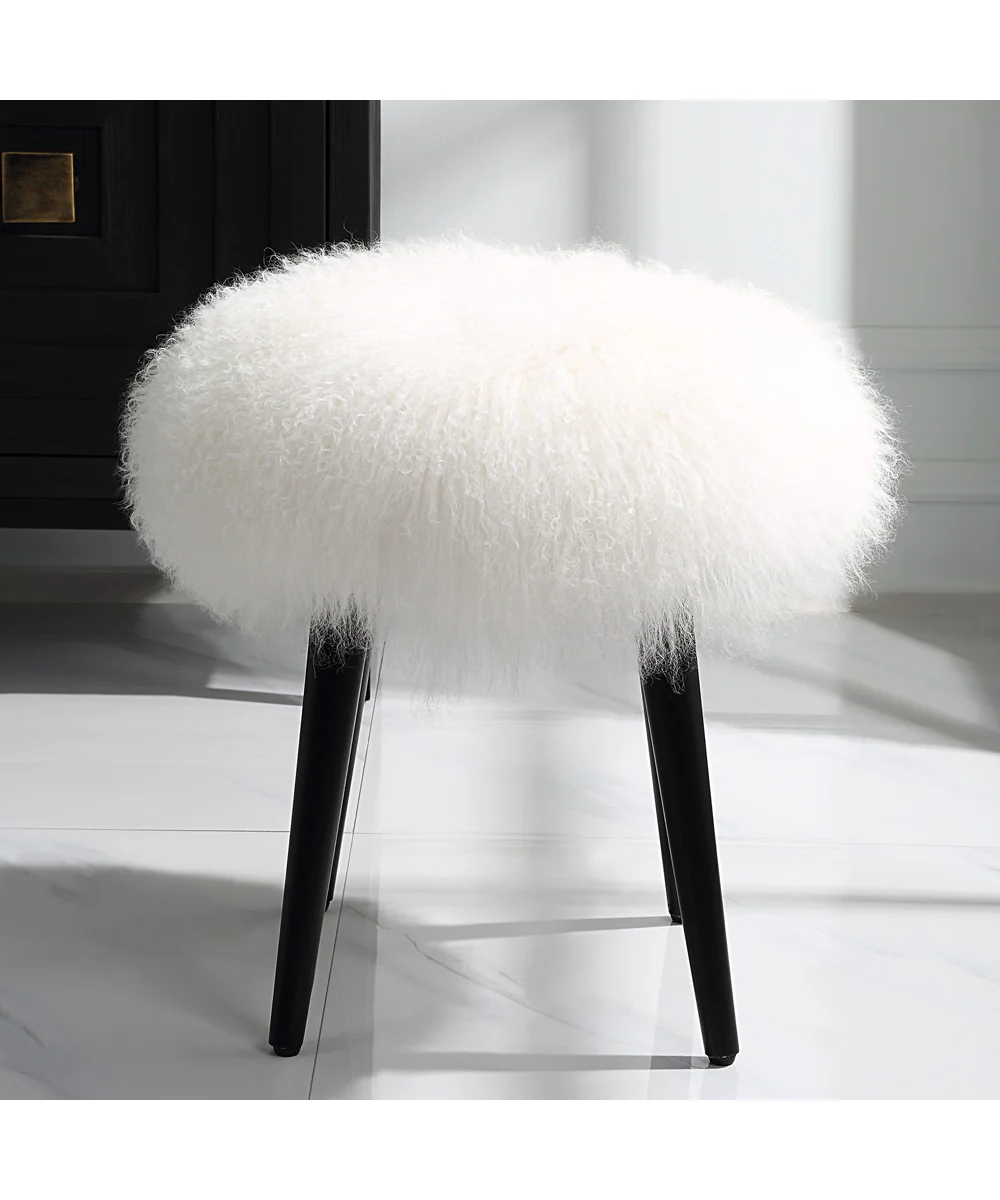 Wooly Sheepskin Accent Stool - Image 3