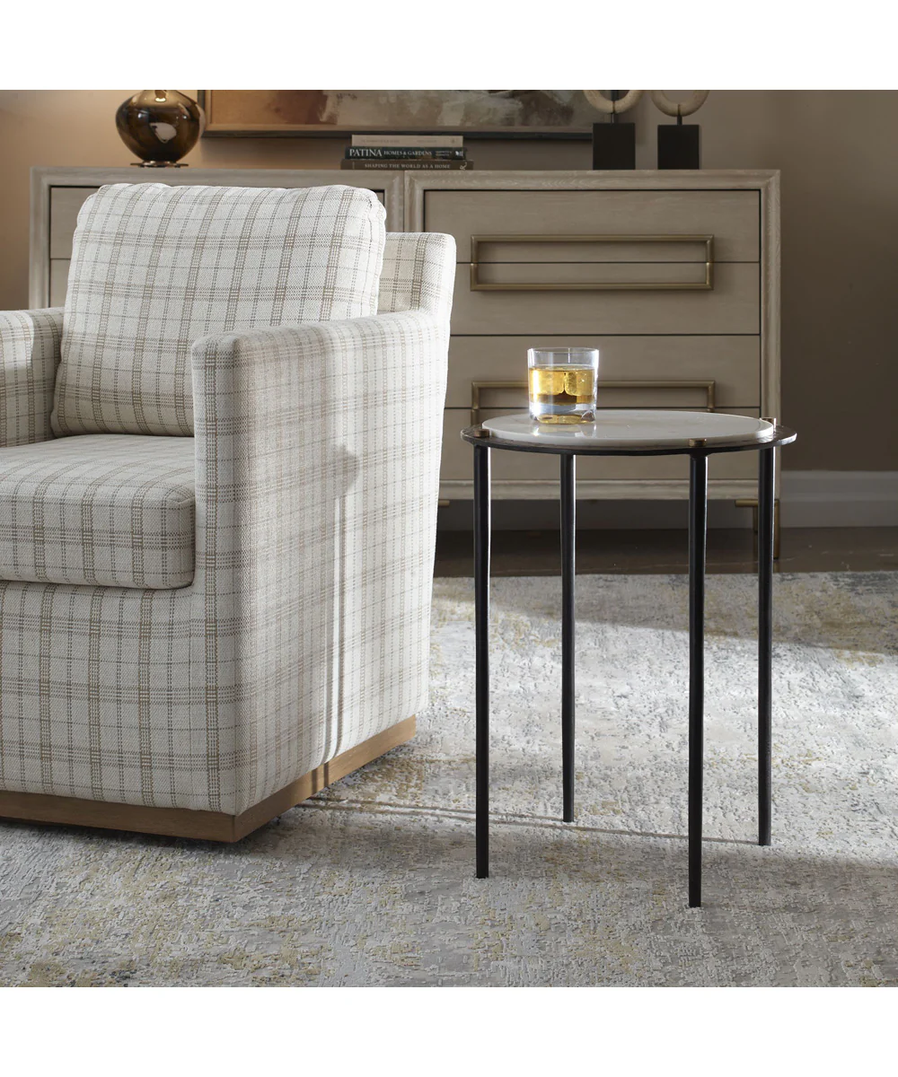 Wren Round White Marble Accent Table - Image 2