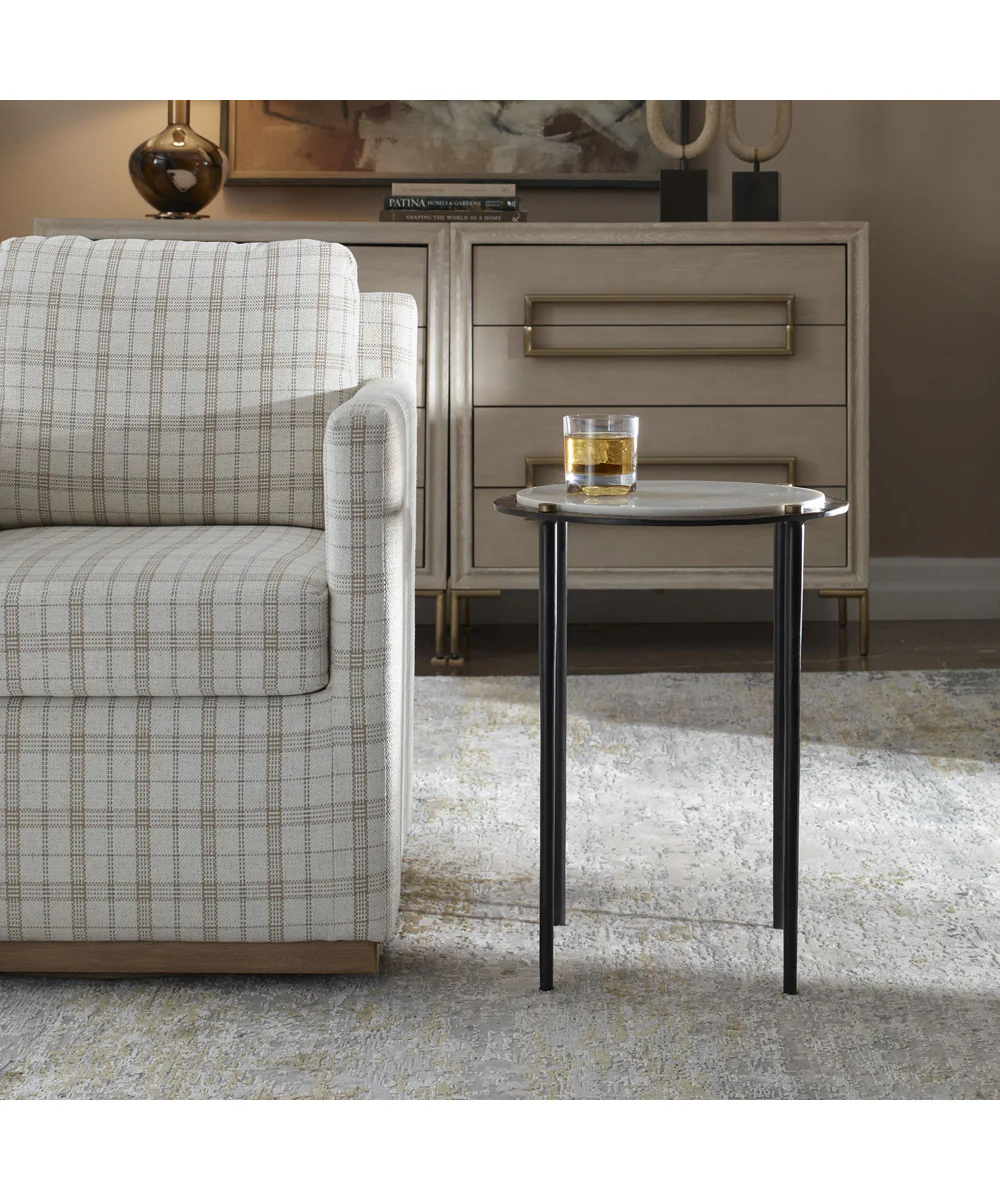 Wren Round White Marble Accent Table - Image 3
